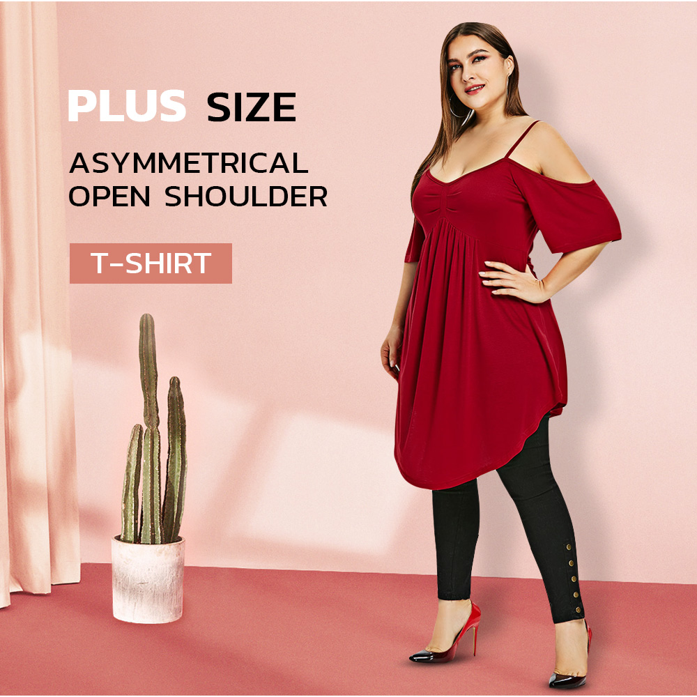 Asymmetrical Plus Size Open Shoulder T-shirt