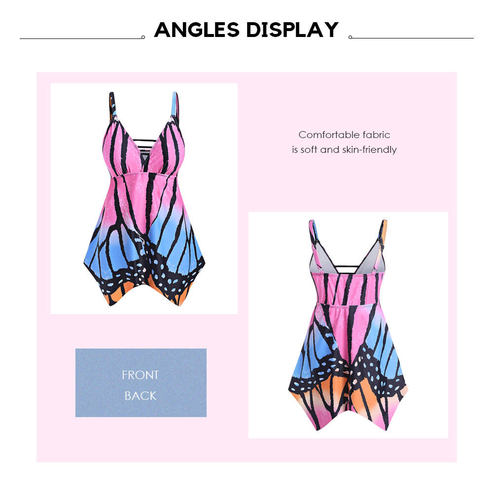 Plus Size Butterfly Print Cut Out Tankini Set