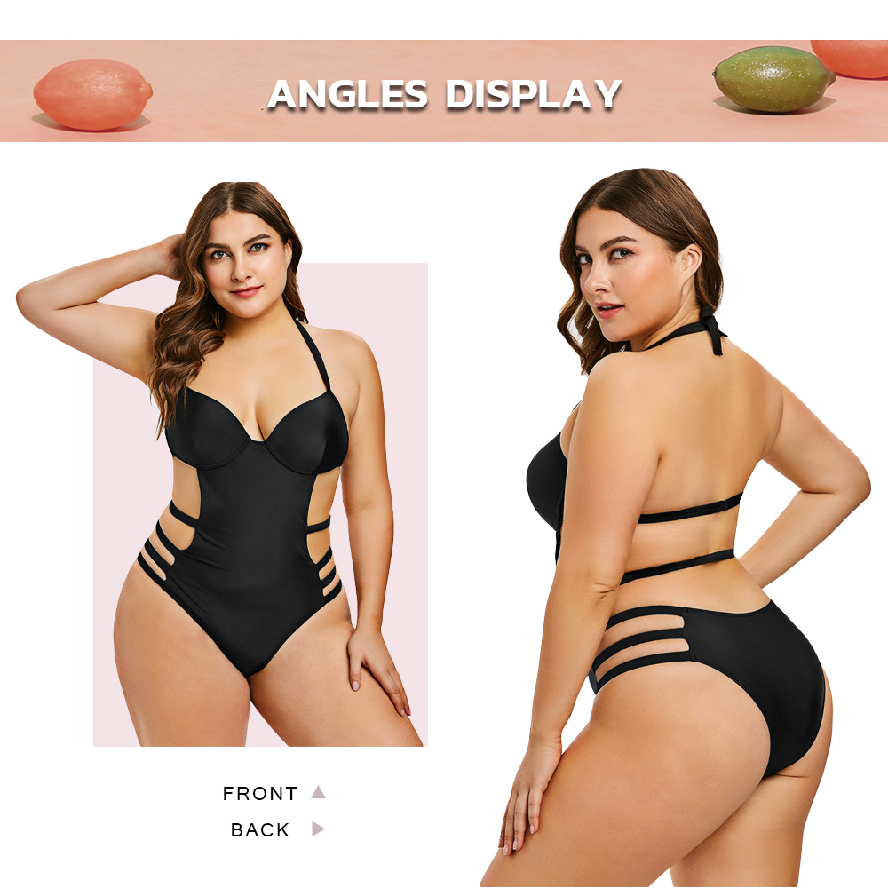 Side Cut Out Plus Size Halter Neck Swimwear