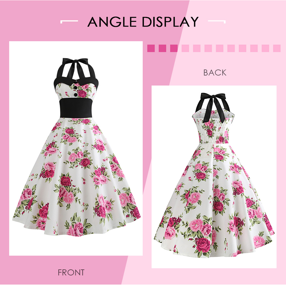 Floral Print Halter Knee Length Dress