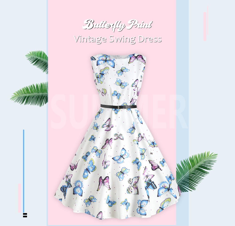 Butterfly Print Vintage Swing Dress