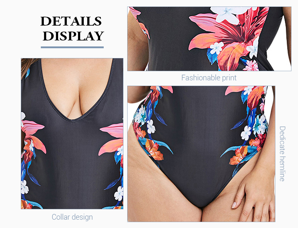 Plus Size Floral Print Plunge Swimwear