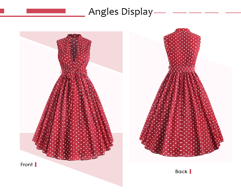 Polka Dot Stand Collar Belted Dress