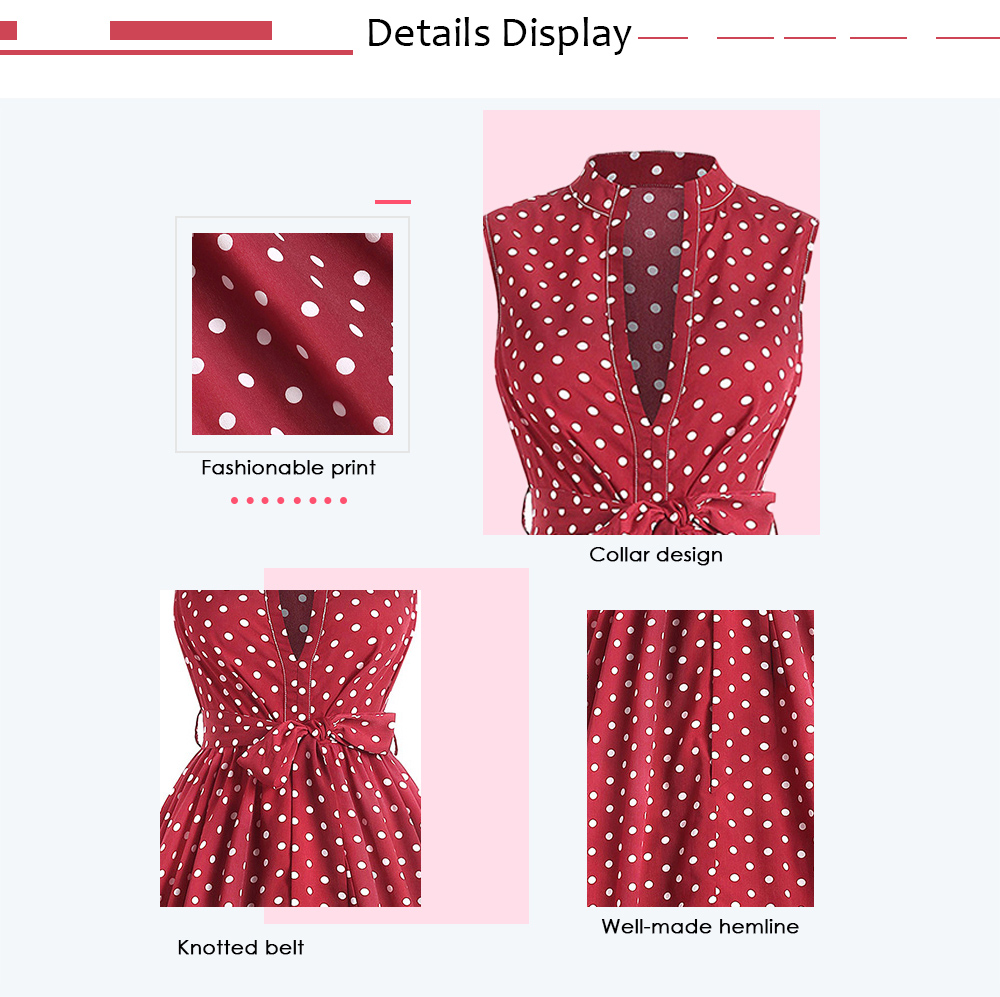 Polka Dot Stand Collar Belted Dress