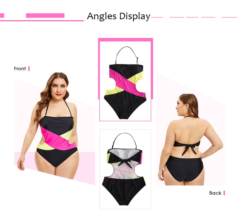 Plus Size Color Block Backless Swimsuit