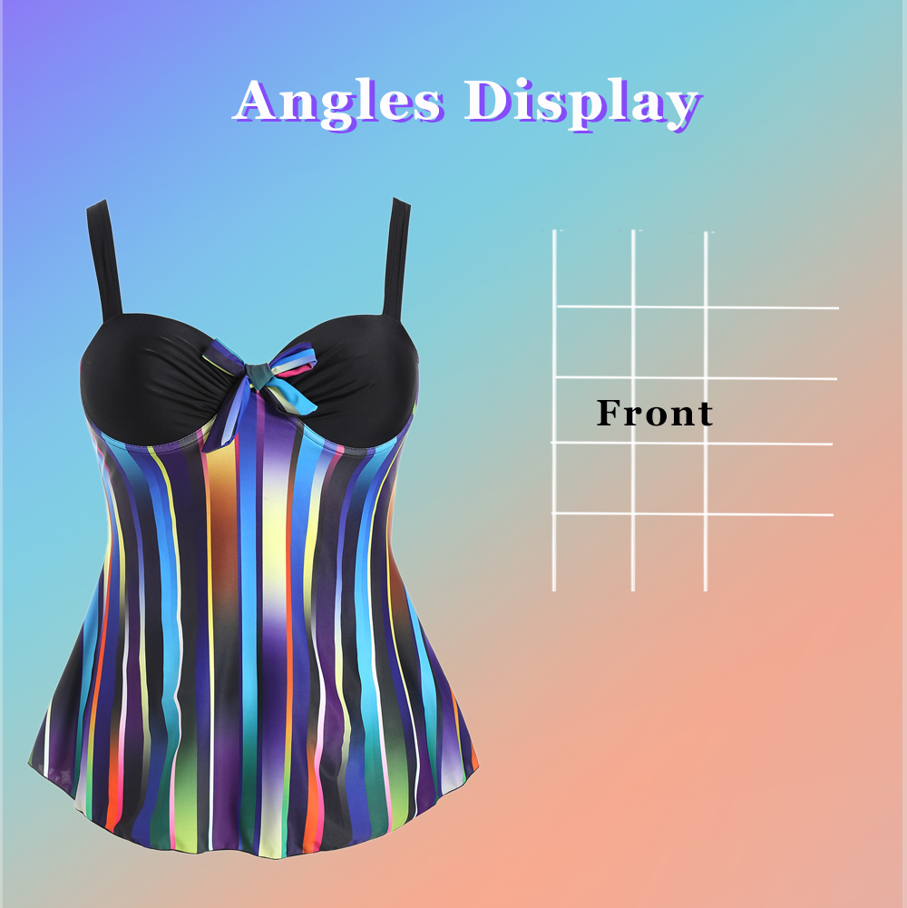 Plus Size Underwire Striped Panel Tankini Set