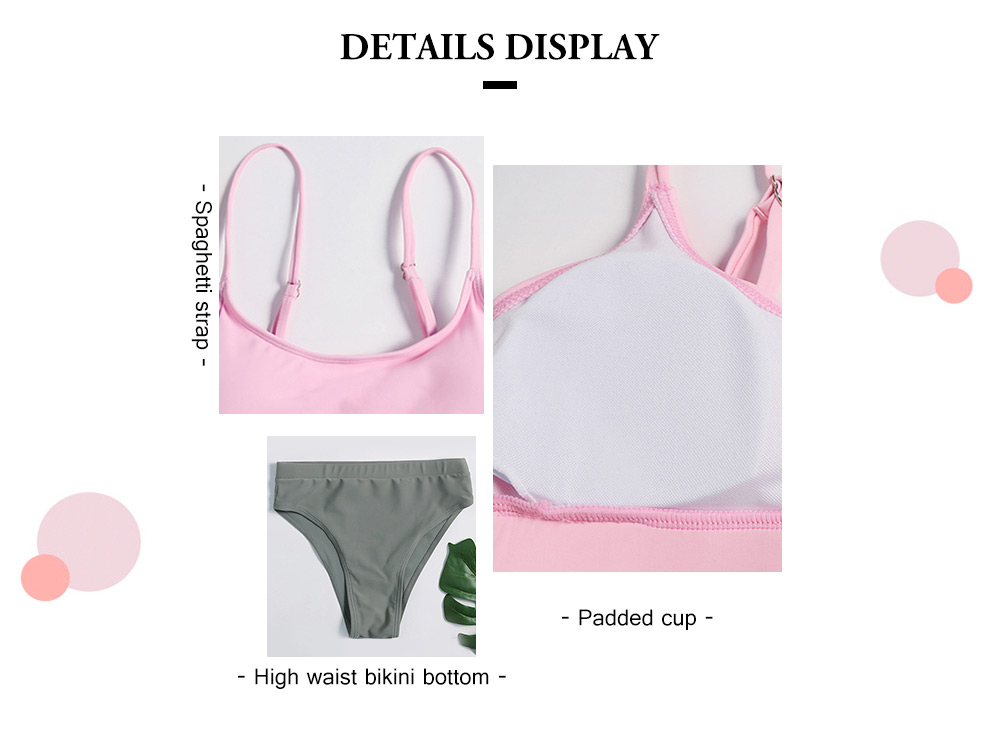 Spaghetti Strap Padded Wireless High Waist Women Sports Bikini Set