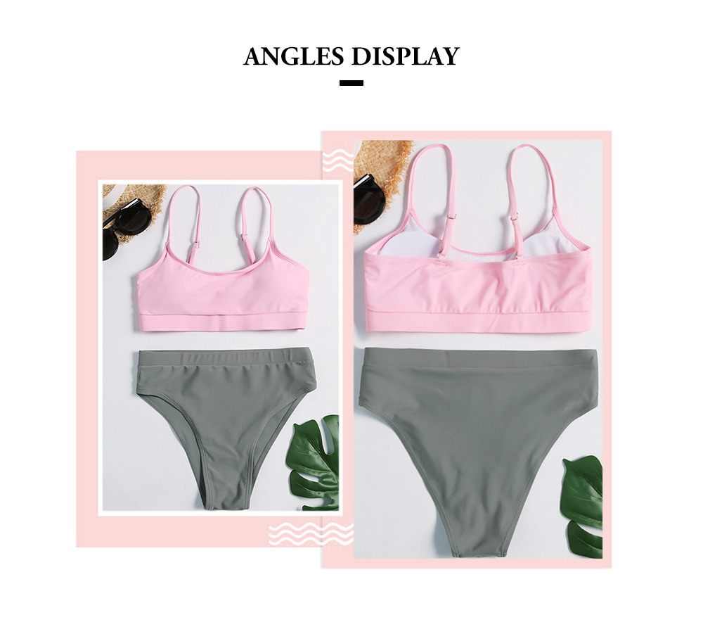 Spaghetti Strap Padded Wireless High Waist Women Sports Bikini Set