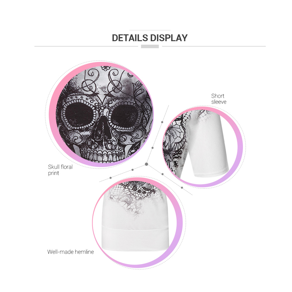 Plus Size Skull Floral Print Skew Neck T-shirt