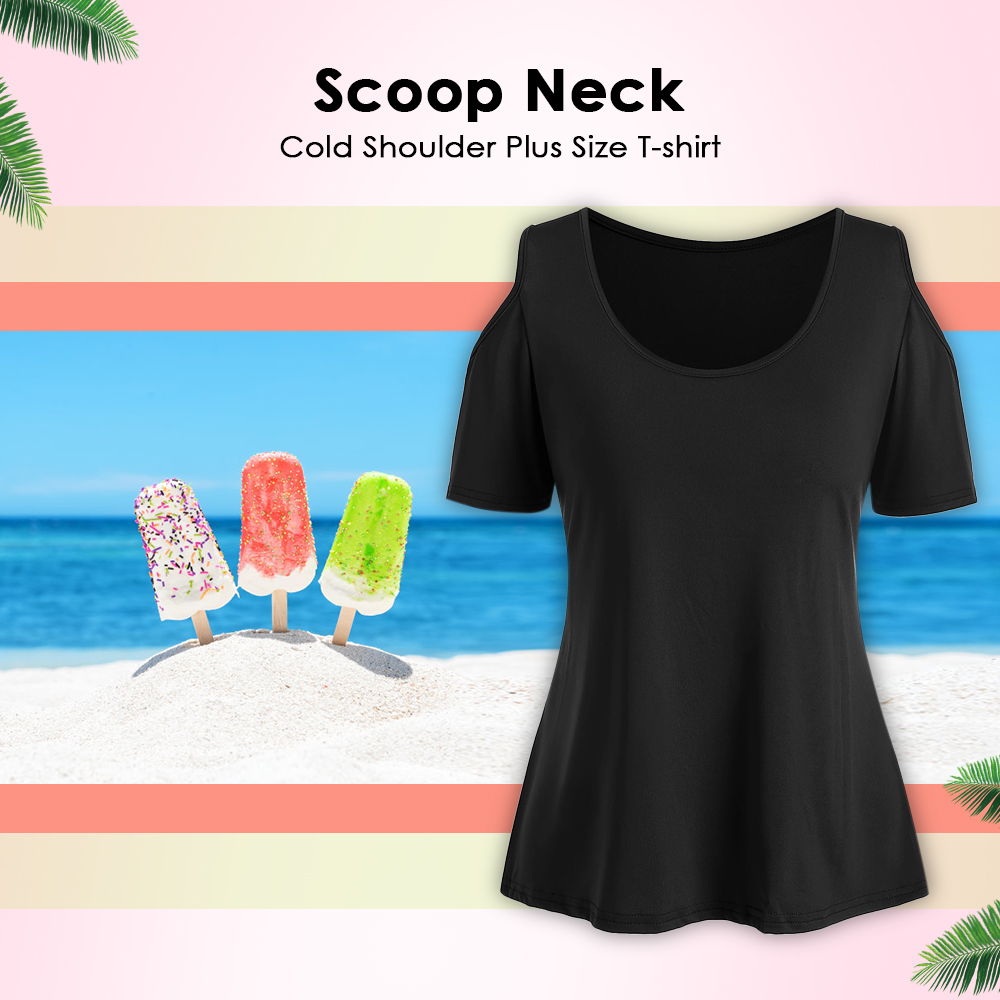 Scoop Neck Cold Shoulder Plus Size T-shirt