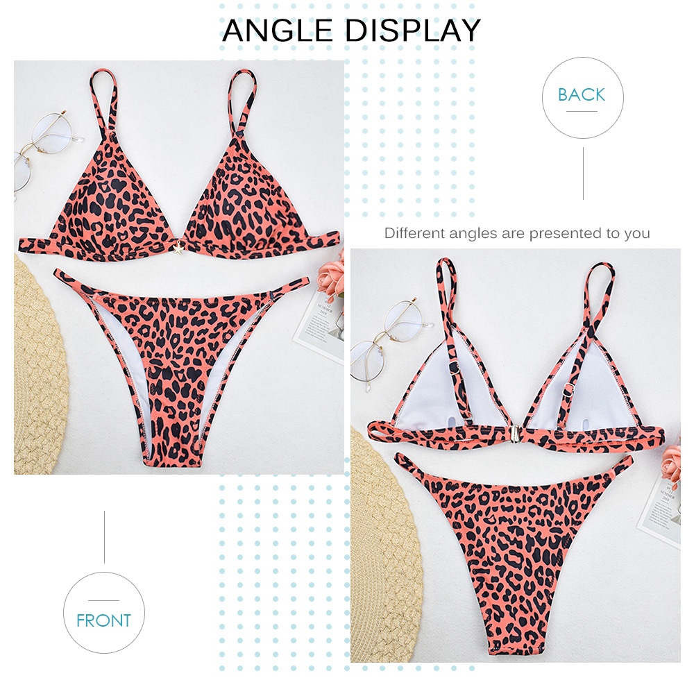 Spaghetti Strap Leopard Print Padded Low Waist Women Bikini Set