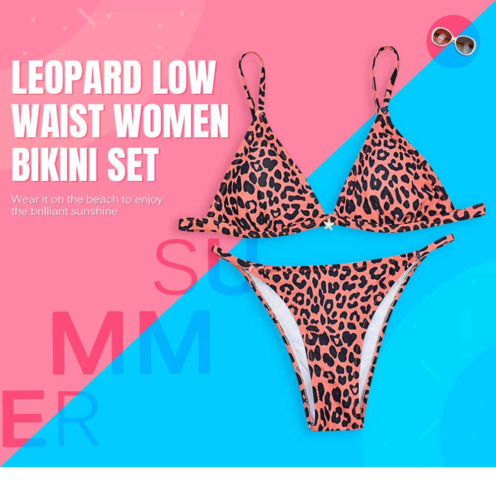 Spaghetti Strap Leopard Print Padded Low Waist Women Bikini Set