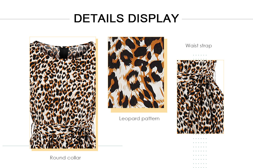 Round Collar Short Sleeve Leopard Print Belted Asymmetric Women Dress
