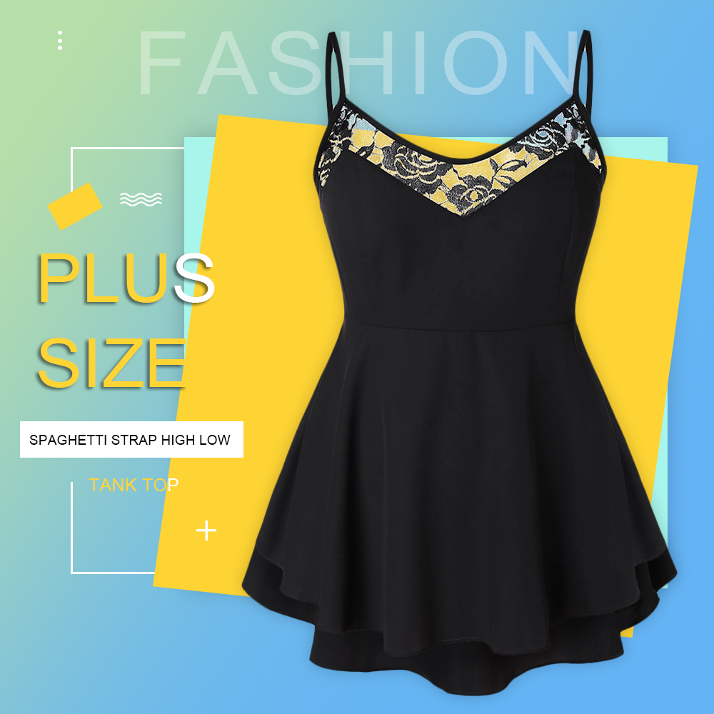 Plus Size Spaghetti Strap High Low Peplum Tank Top