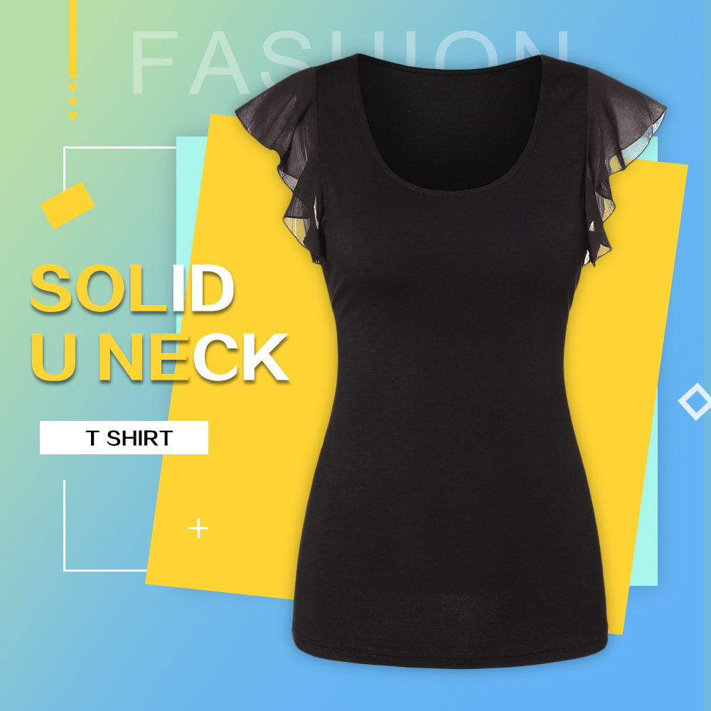 Solid U Neck T Shirt