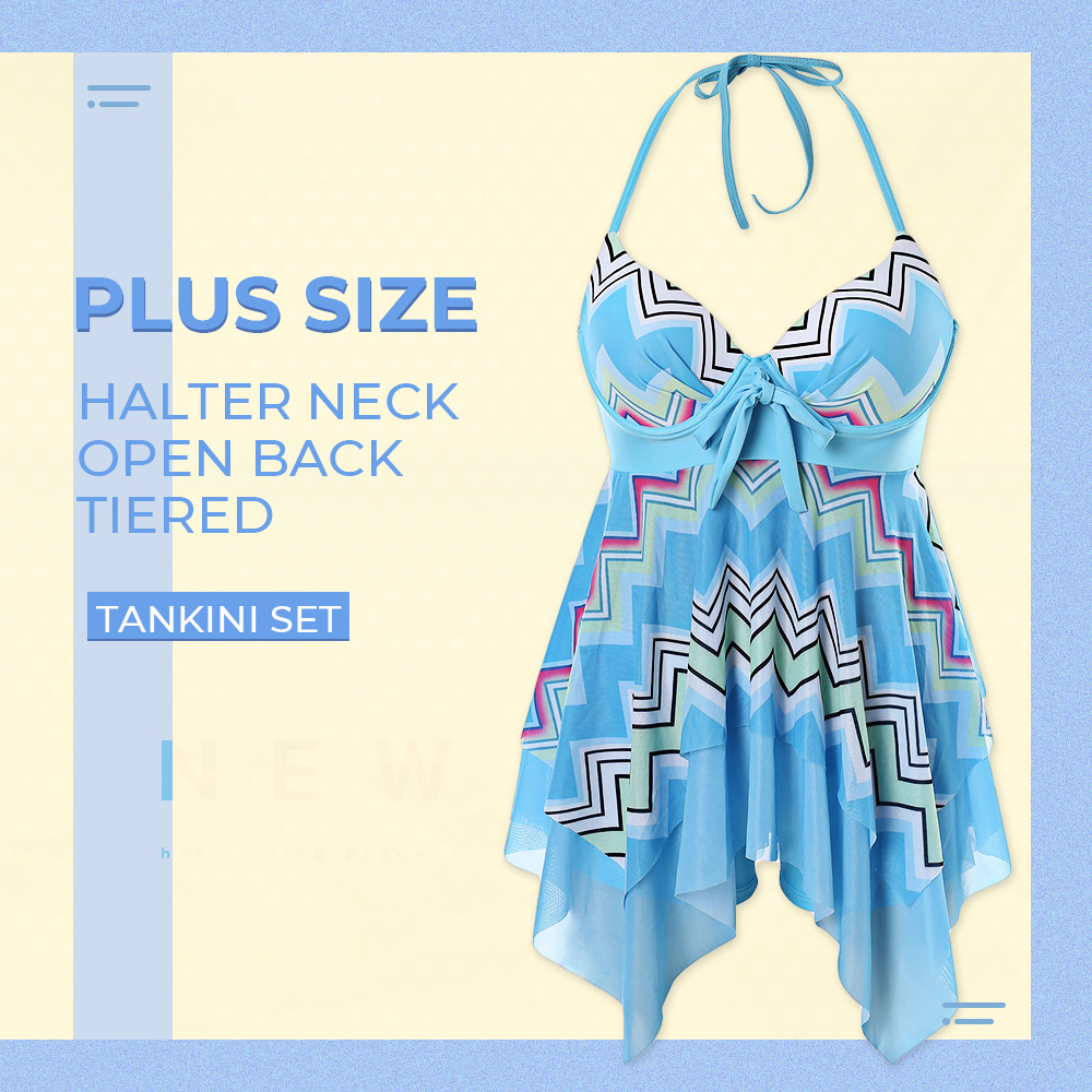 Plus Size Open Back Tiered Tankini Set