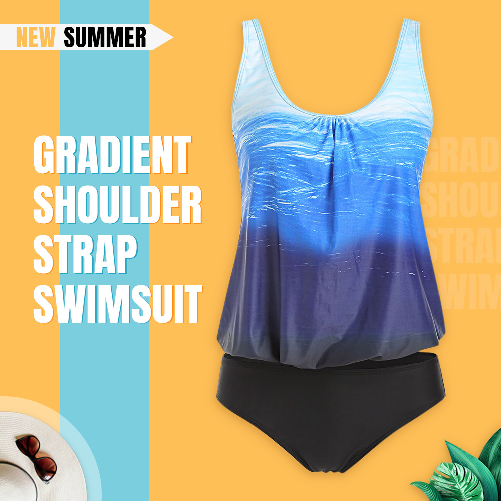Ombre Color Top With Briefs Tankini Set