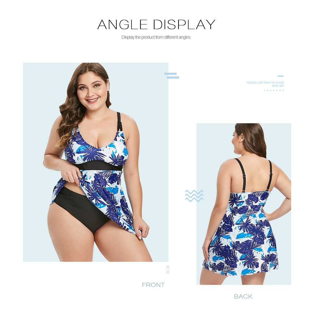 Padded Leaf Print Plus Size Tankini Set