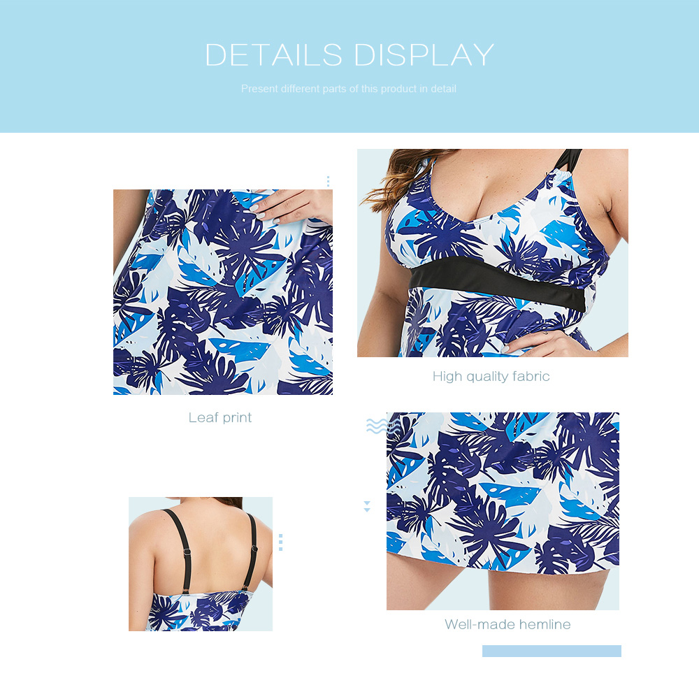 Padded Leaf Print Plus Size Tankini Set