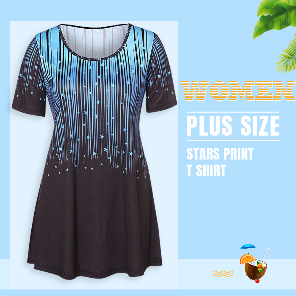 Plus Size Printed Ombre Tunic T Shirt