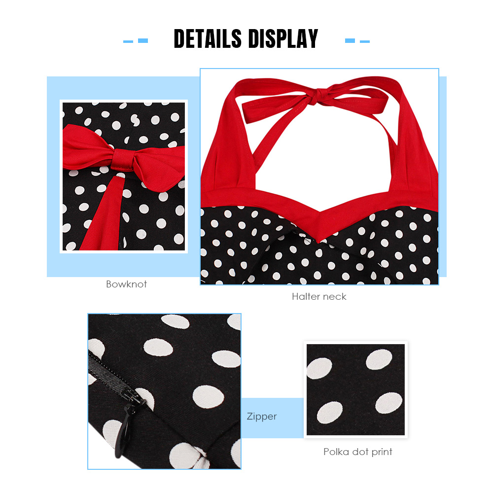 Halter Neck Backless Polka Dot Print Bowknot A-line Women Vintage Dress