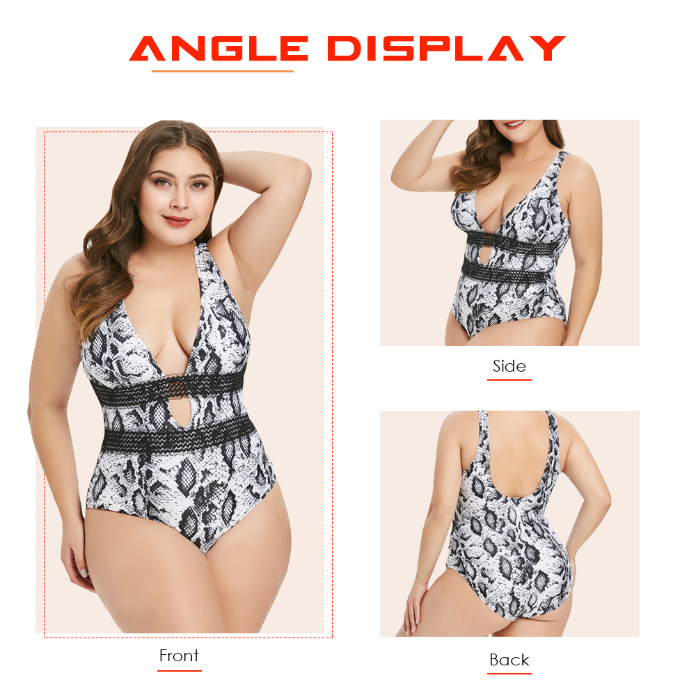 Plus Size Snakeskin Print One Piece Swimwear