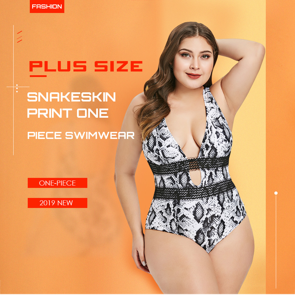 Plus Size Snakeskin Print One Piece Swimwear