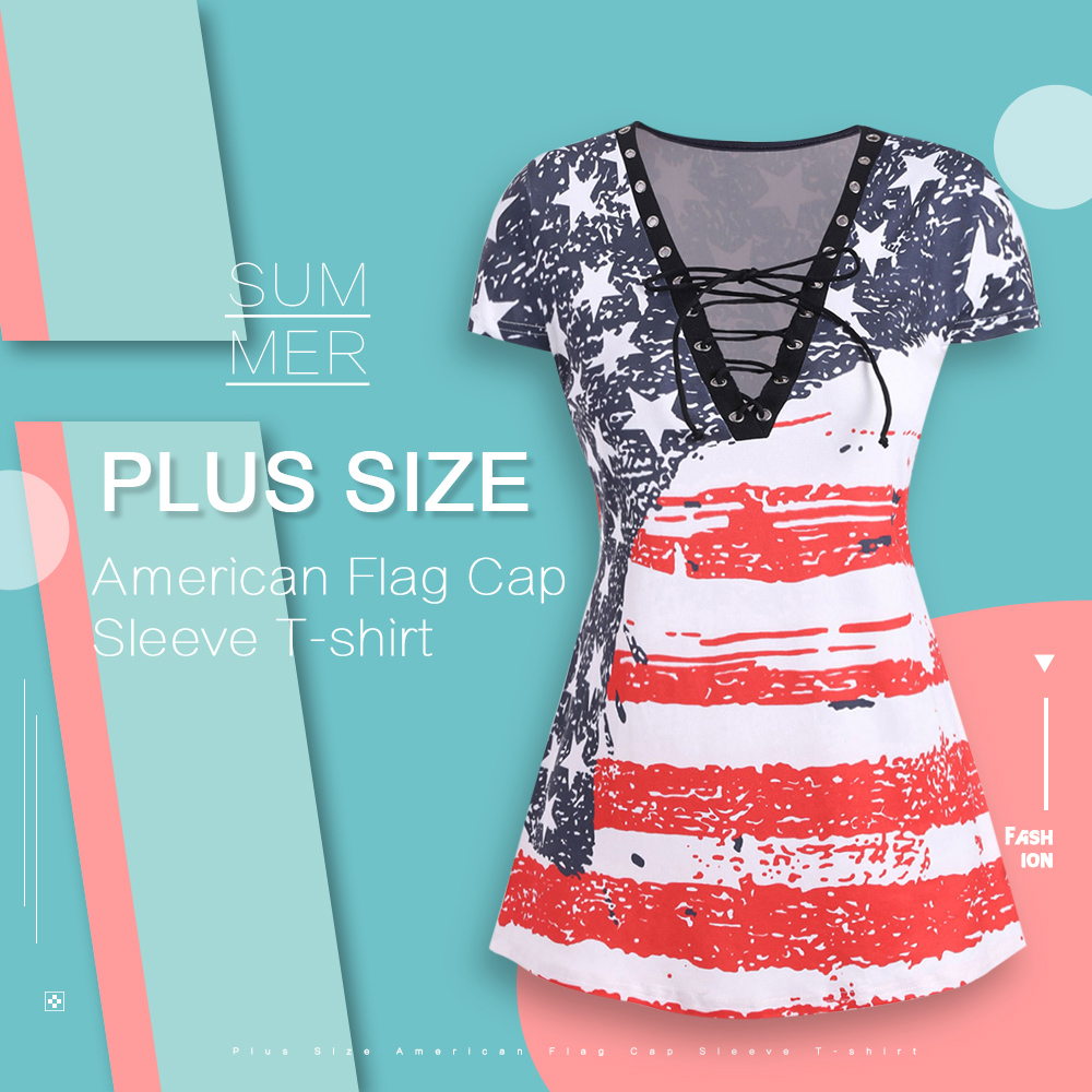 Plus Size American Flag Cap Sleeve T-shirt