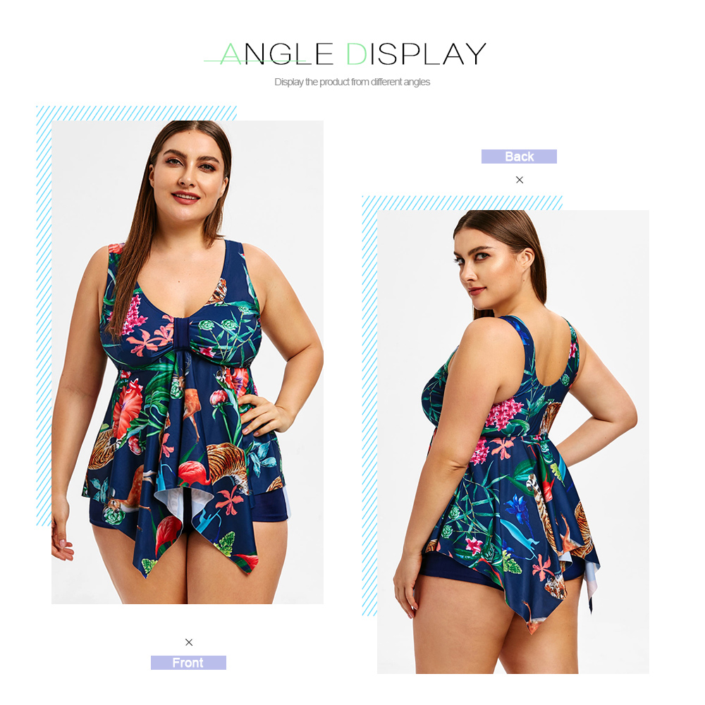 Plus Size Animal Print Asymmetrical Tankini Set