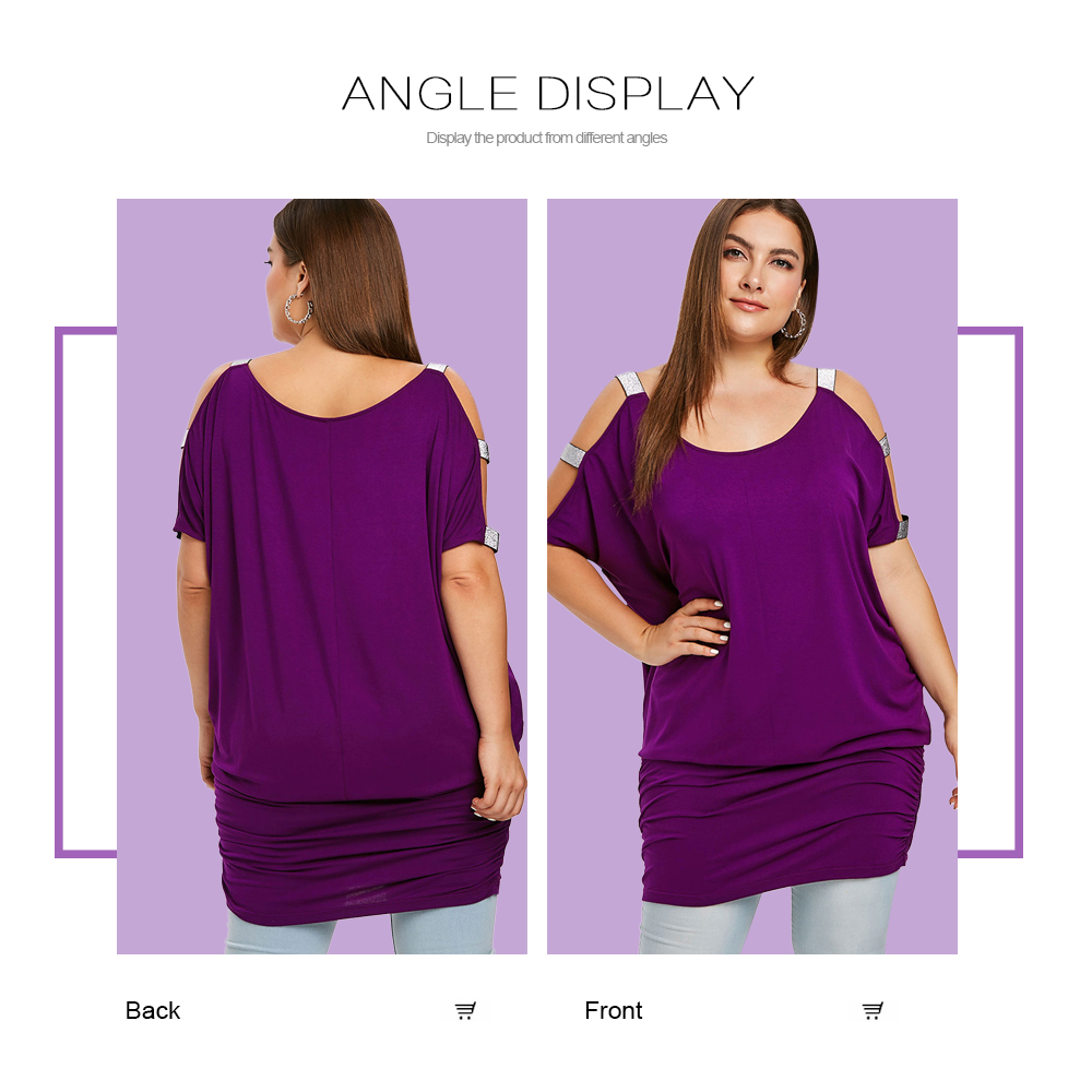 Plus Size Round Neck Cut Out Sleeve T-shirt