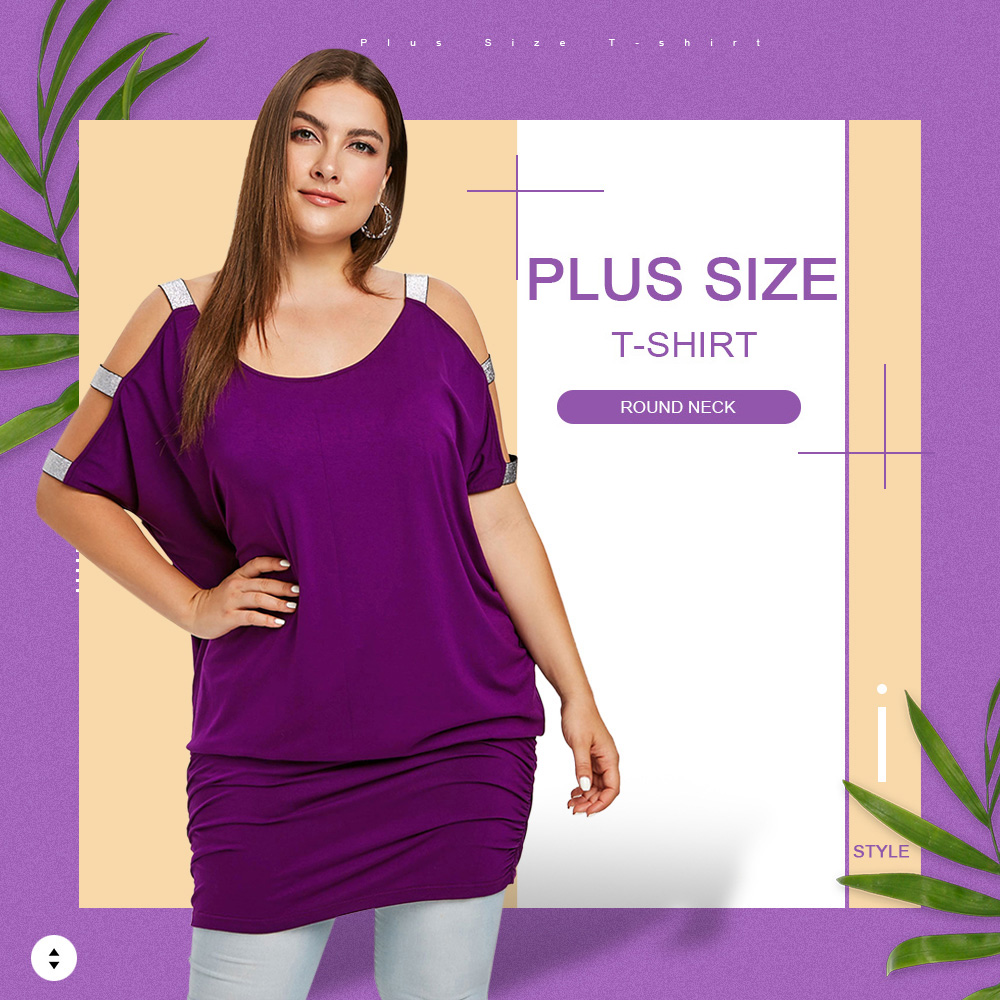 Plus Size Round Neck Cut Out Sleeve T-shirt