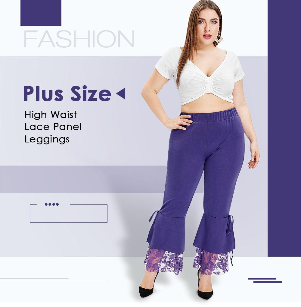 Plus Size High Waist Lace Panel Leggings