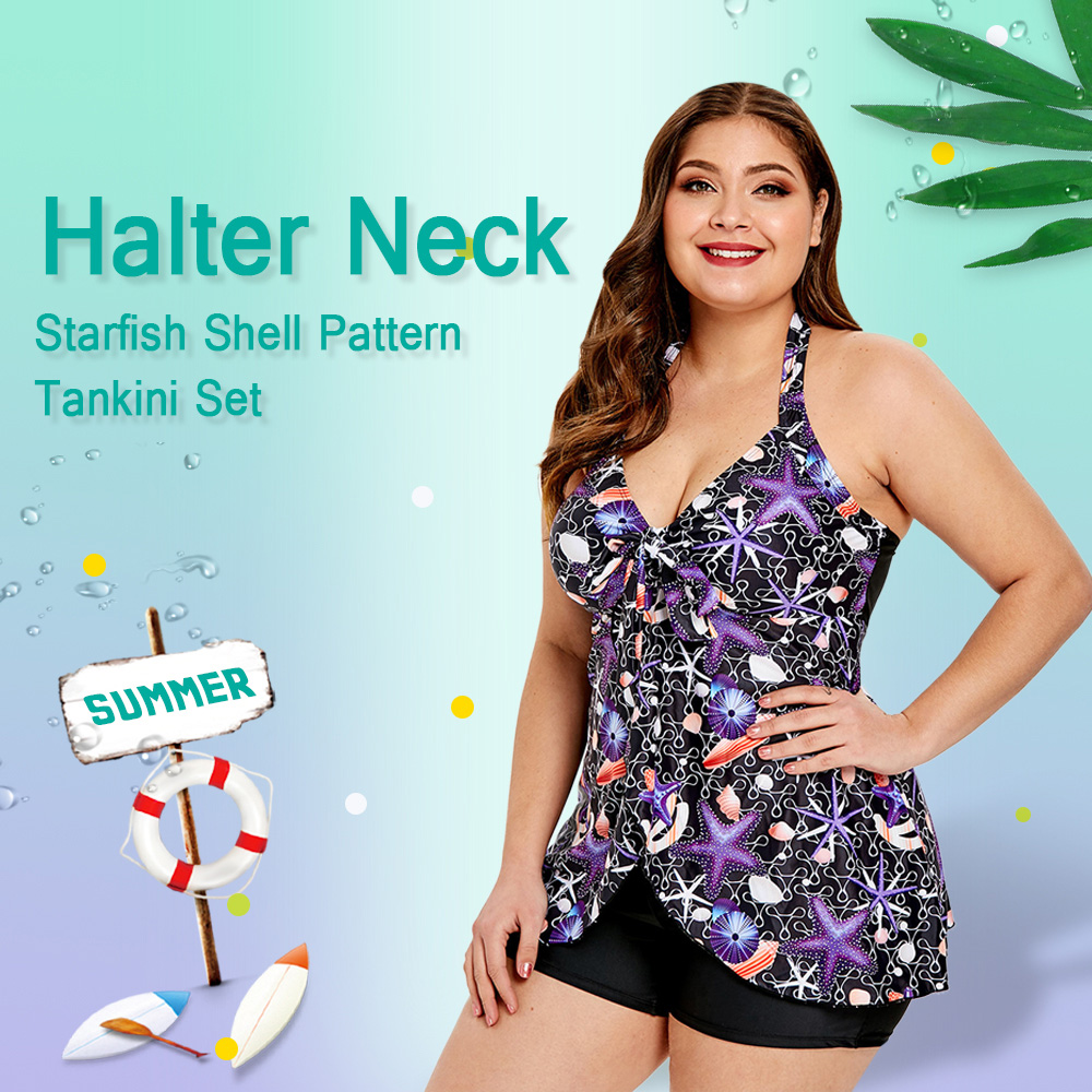 Plus Size Starfish and Shell Pattern Tankini Set