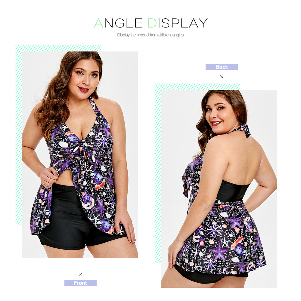 Plus Size Starfish and Shell Pattern Tankini Set