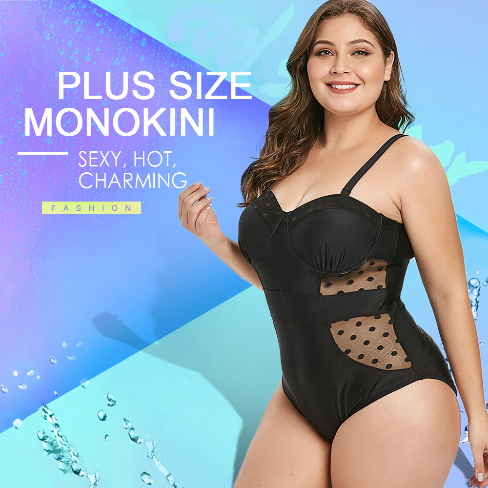 Plus Size Padded One-piece Swimsuit with Mesh