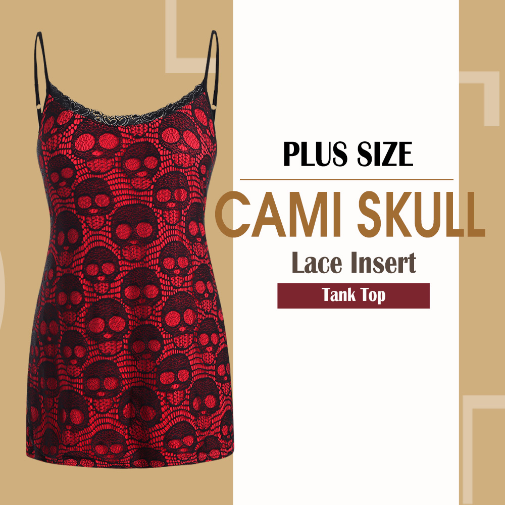 Plus Size Cami Skull Lace Insert Tank Top