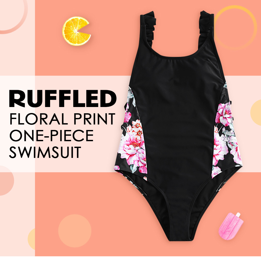 Ruffled Floral Print One-piece Swimsuit