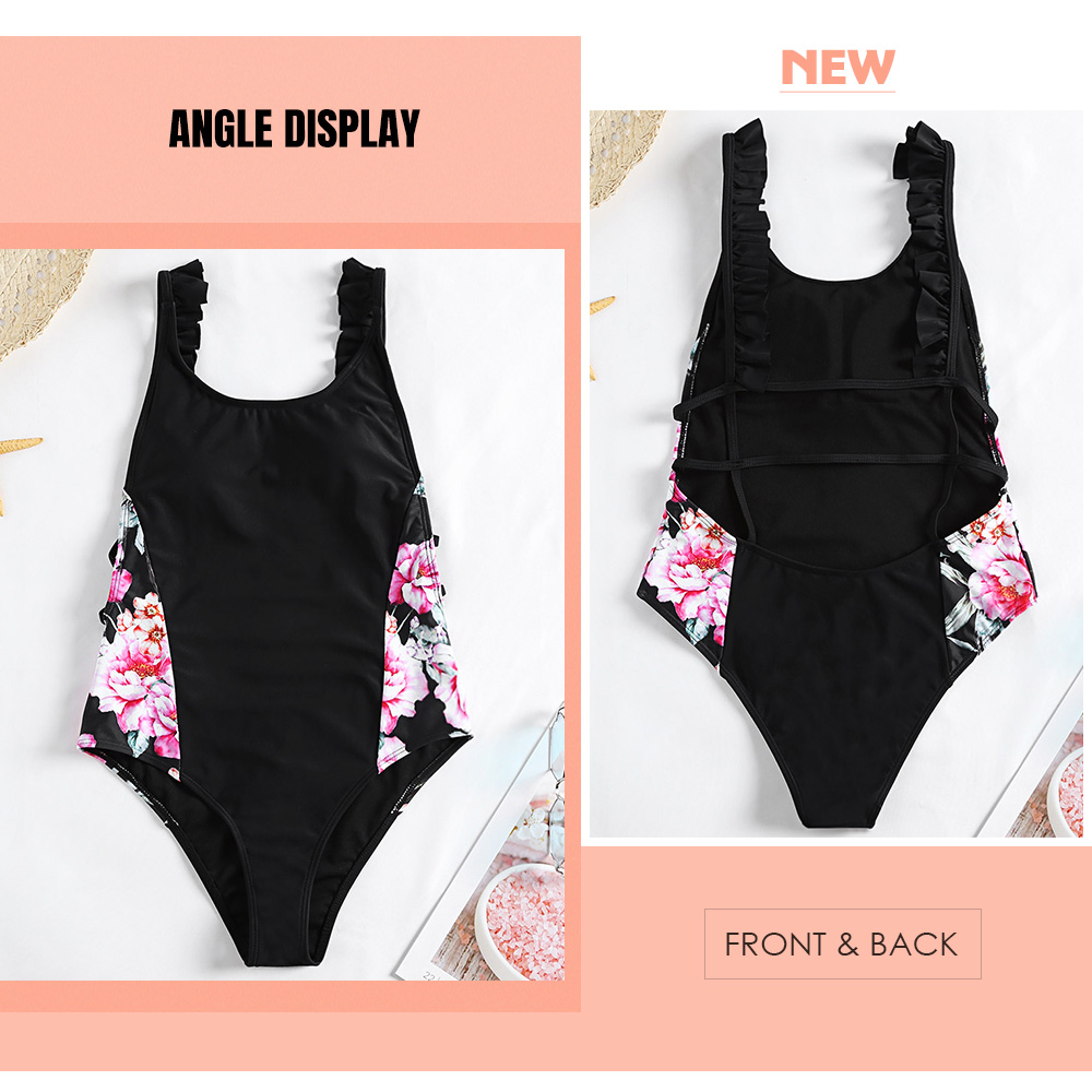 Ruffled Floral Print One-piece Swimsuit