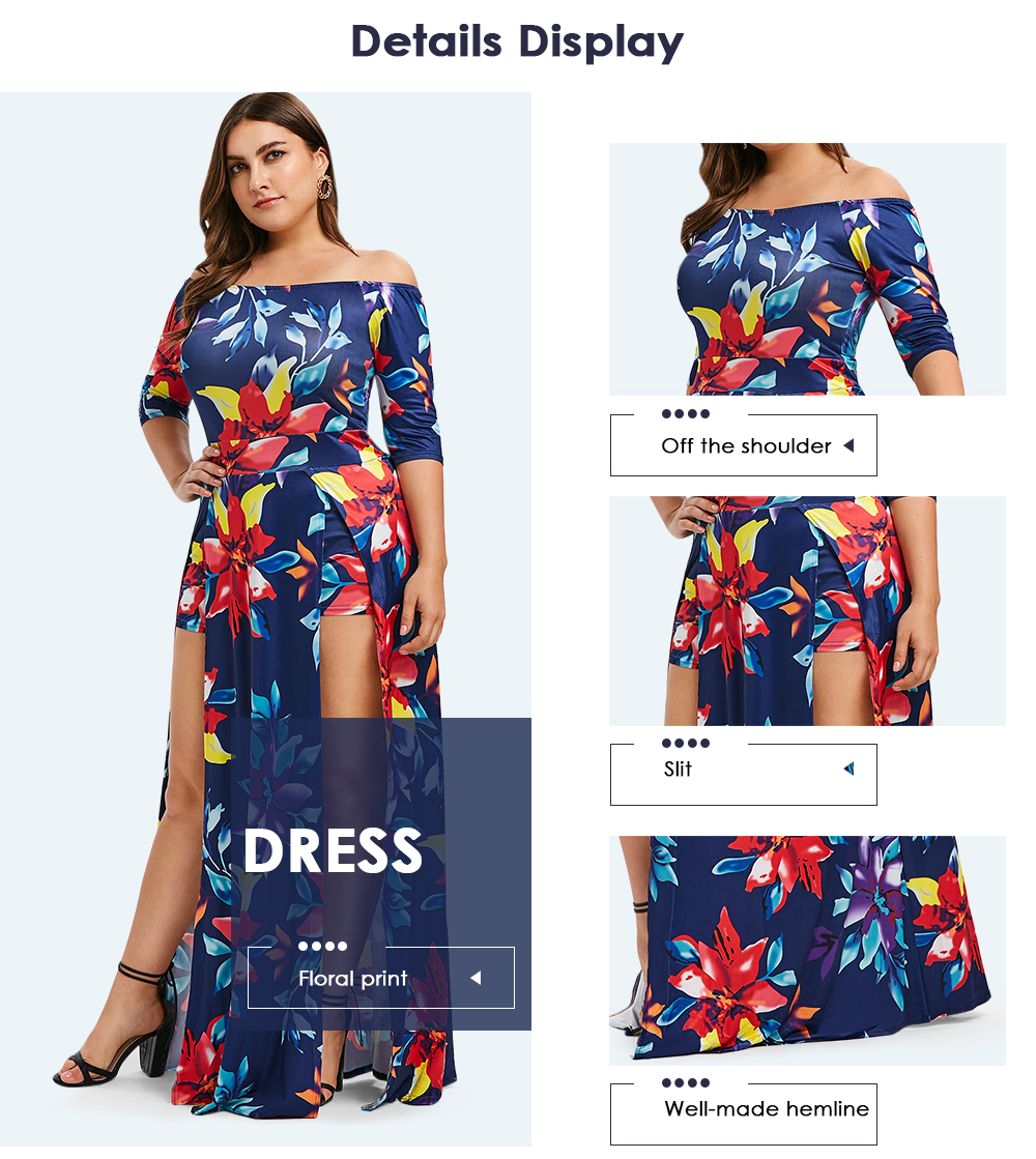 Plus Size Off The Shoulder Floral Print Maxi Romper Dress