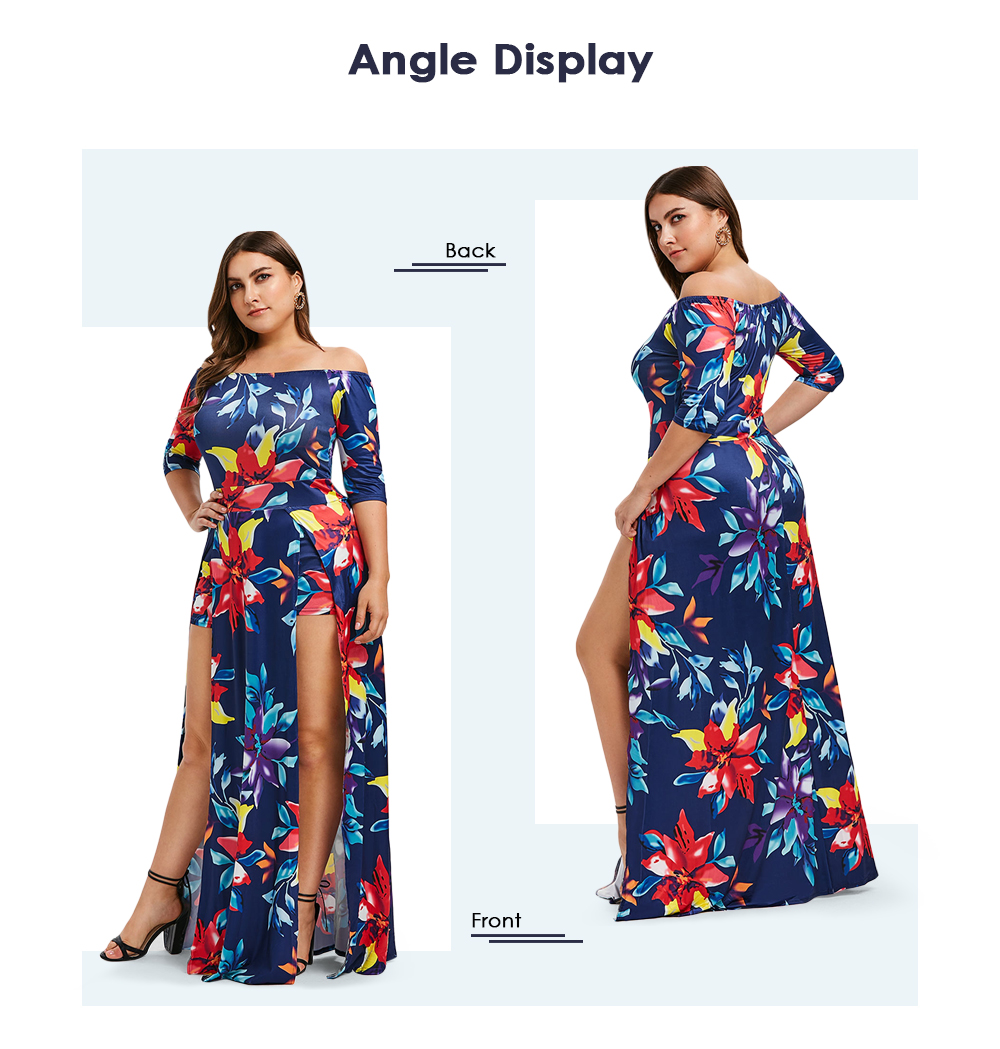 Plus Size Off The Shoulder Floral Print Maxi Romper Dress