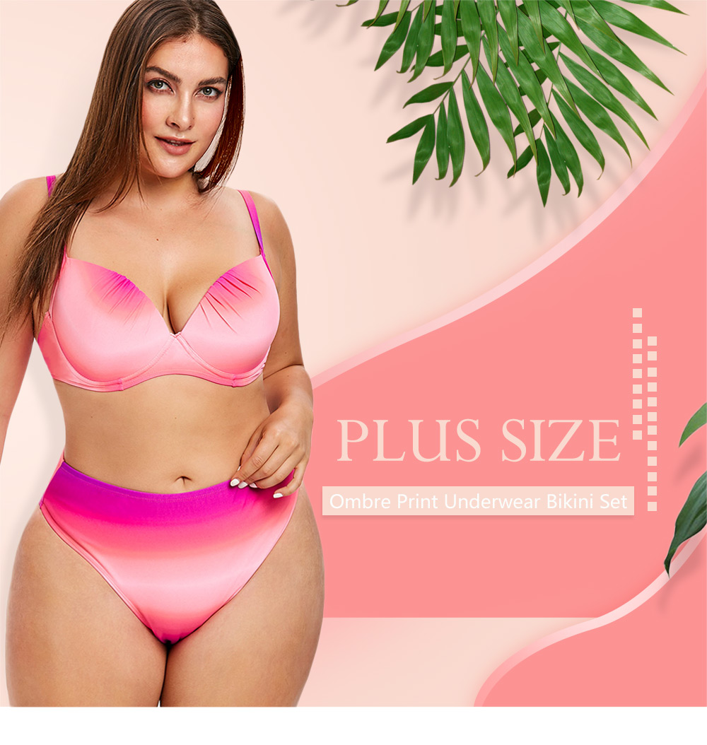 Plus Size Ombre Print Underwire Bikini Set