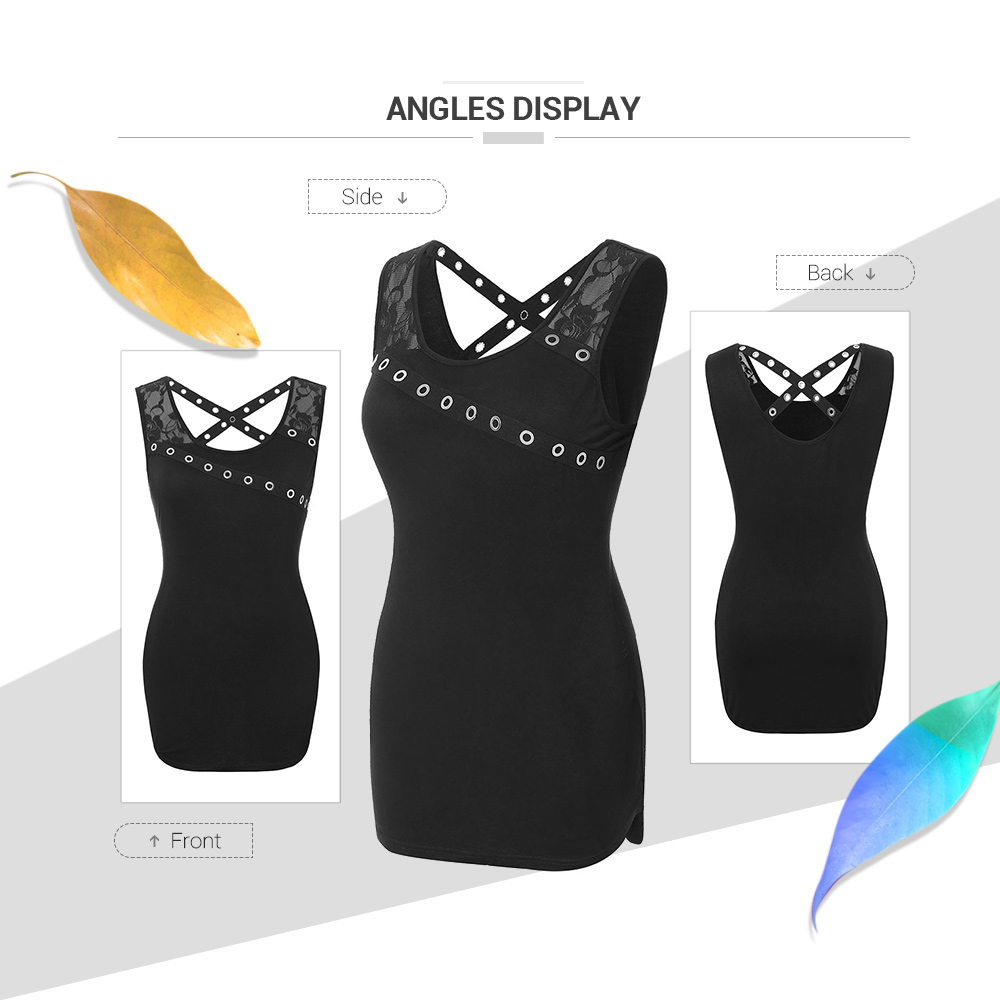 Plus Size Criss Cross Lace Panel Tank Top