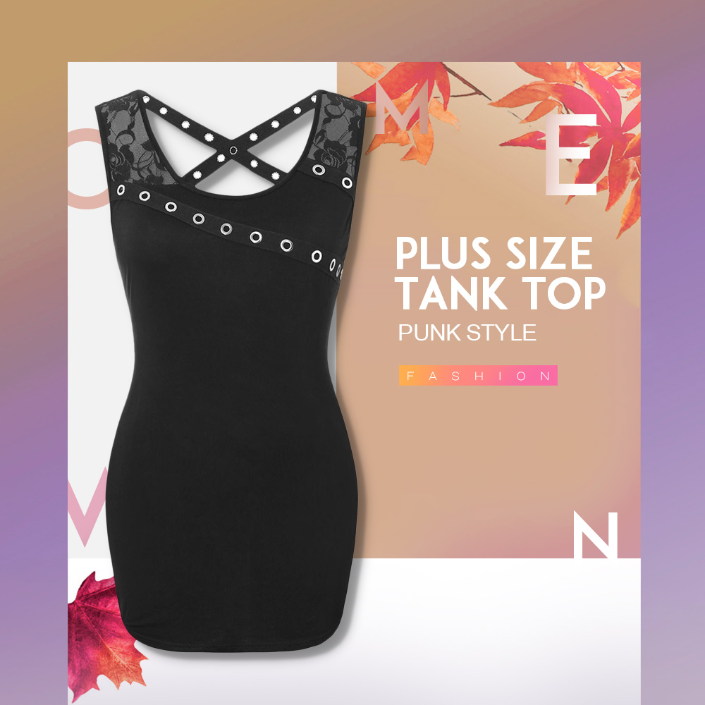 Plus Size Criss Cross Lace Panel Tank Top