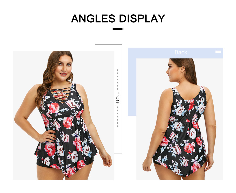 Plus Size Floral Print Criss Cross Peplum Tankini Set