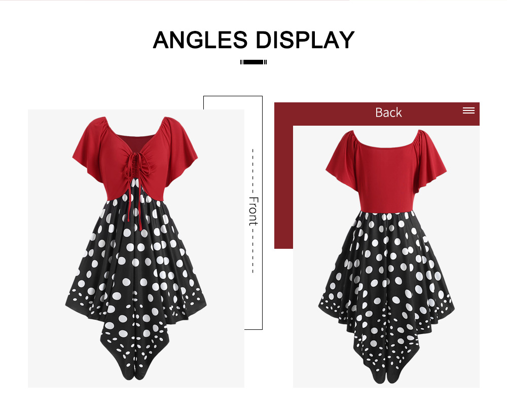 Plus Size Ruched Polka Dot Handkerchief Dress