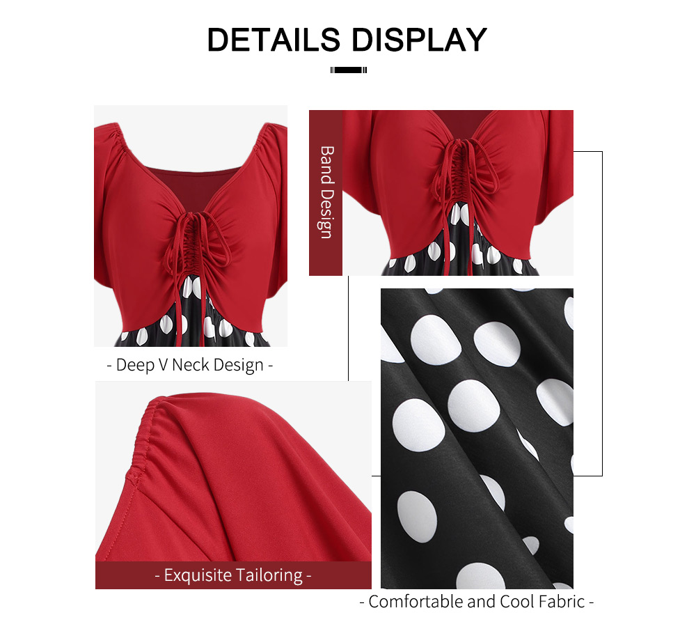 Plus Size Ruched Polka Dot Handkerchief Dress