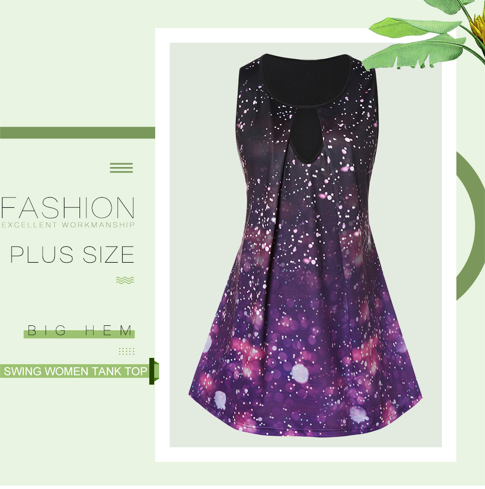 Plus Size Keyhole Galaxy Print Tank Top