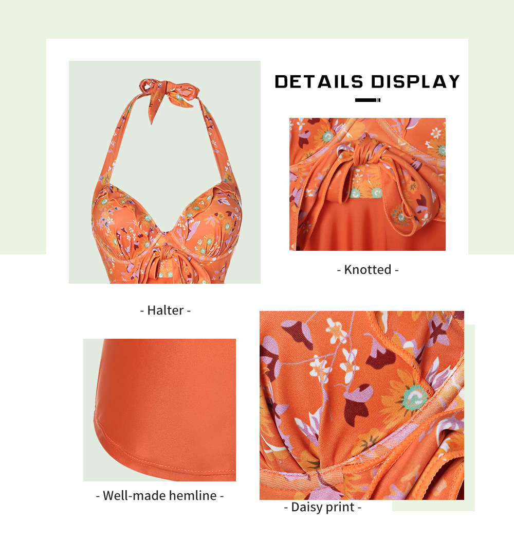 Daisy Printed Backless Handkerchief Tankini