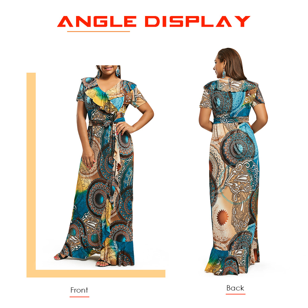 Print Plus Size Ruffle Maxi Bohemian Dress