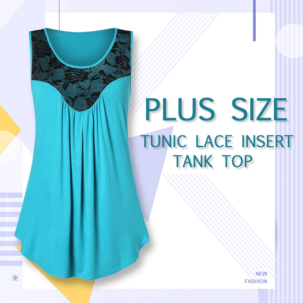Plus Size Tunic Lace Insert Tank Top